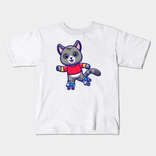 Cute Racoon Playing Roller Skate Cartoon Kids T-Shirt